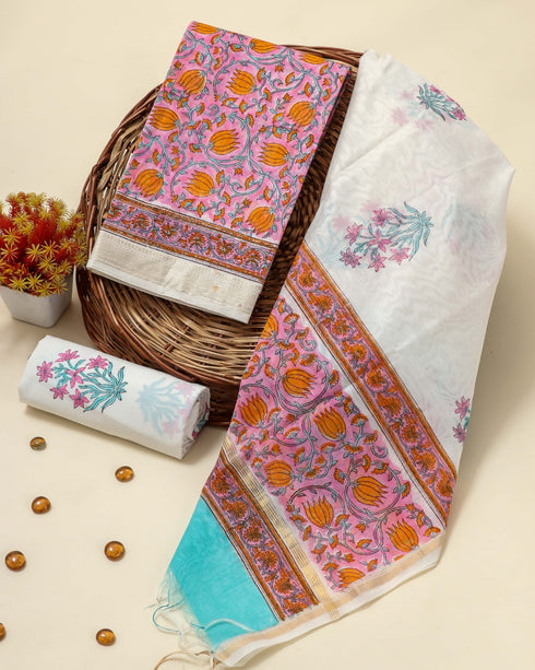 Lotus Print Maheshwari Silk Suit Set (MSL16)